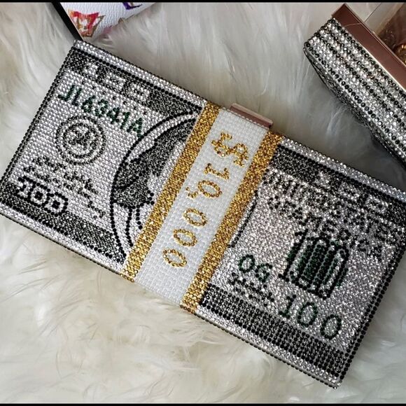 Money Clutch Purse Bling Handbag - Picture 8 of 9